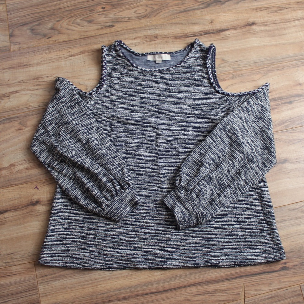 LOFT marled cold shoulder long sleeve top size Large